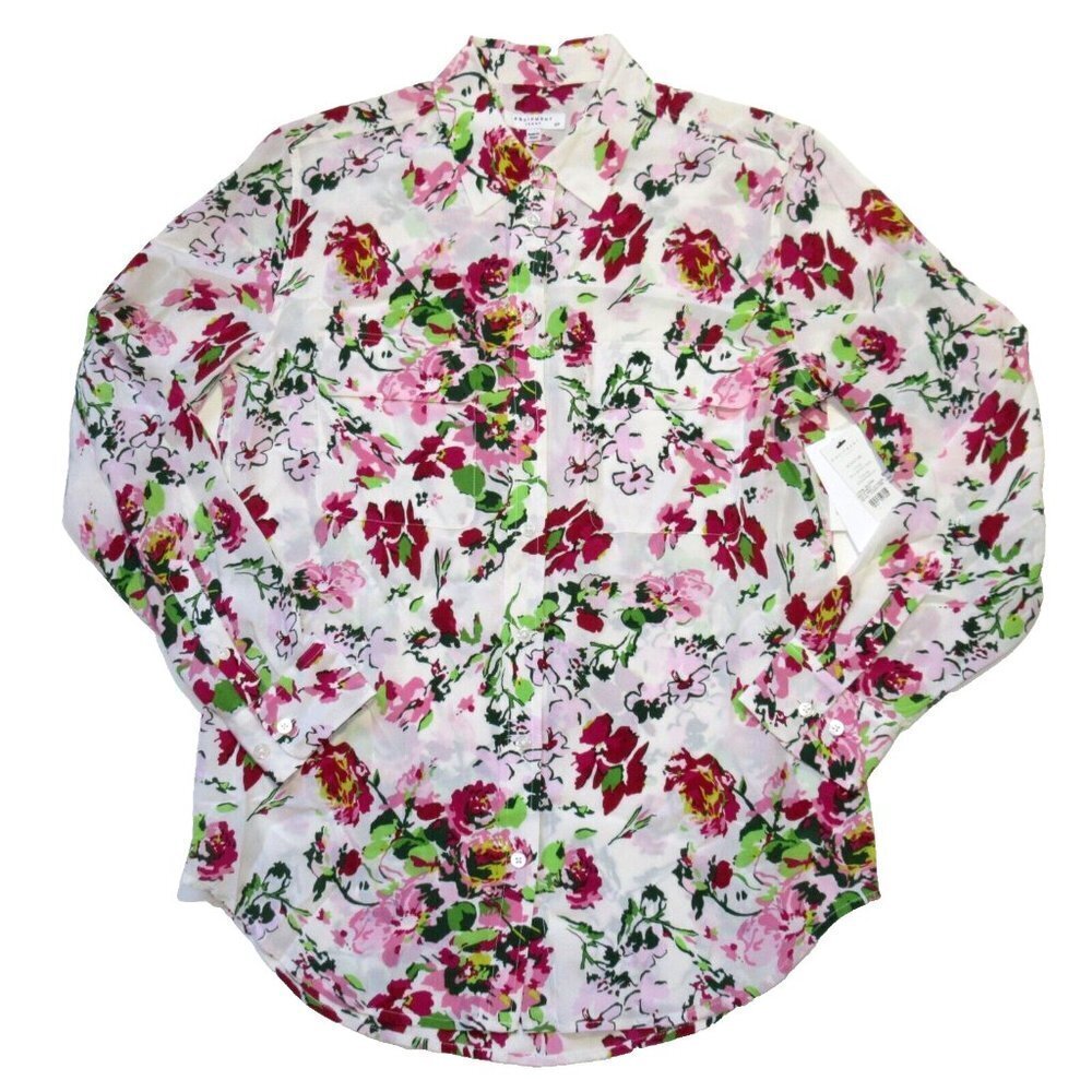 NWT Equipment Signature in Bright White Floral Silk Button Down Shirt S - Picture 2 of 6
